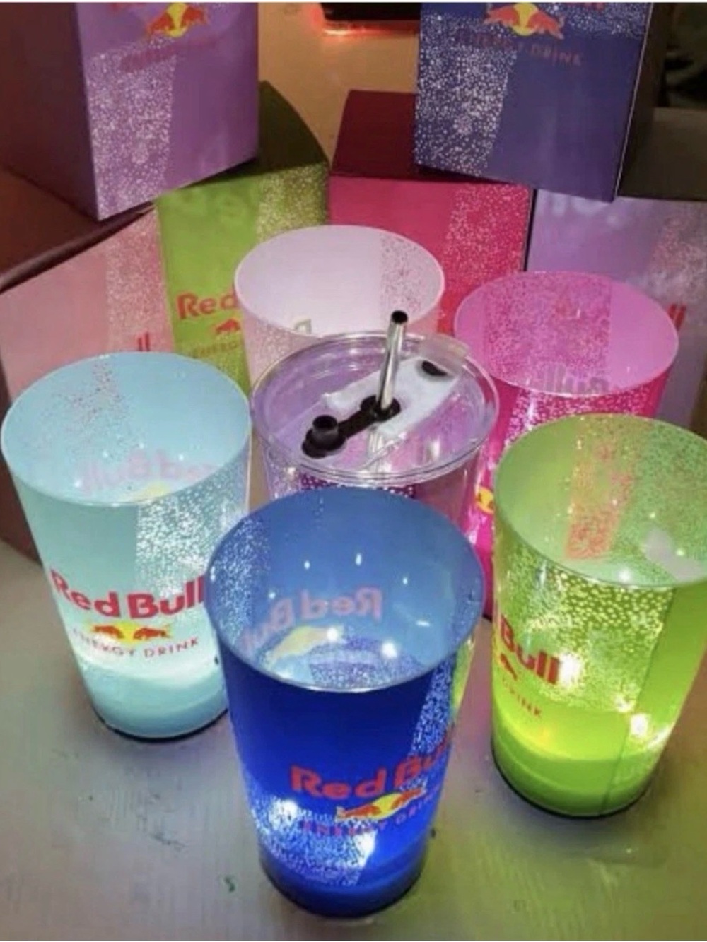 Red Bull Branded Party Light-Up Cups - Assorted Neon Colors